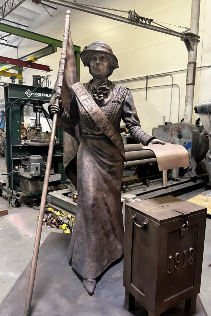 ronze statue of Frances Willard Munds in the Bollinger Atelier studio.