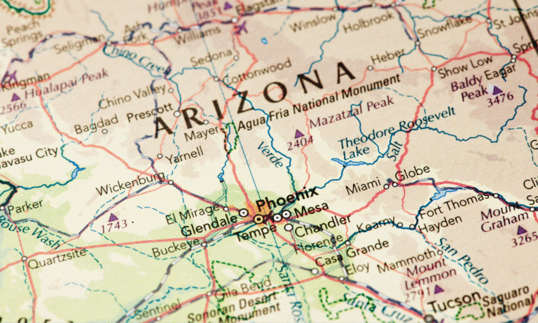 map of Phoenix and surrounding cities showing crating service areas in Tempe, Mesa, Scottsdale, and more